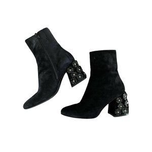 Jeannot Womens Black Suede Block Heels 3D‎ Flowers On Heel Italy US 5.5-6 EUR 36
